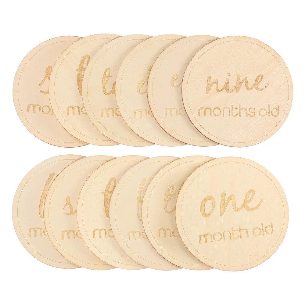 

NUOBESTY 12pcs Baby Birth Month Number Cards Infant Birthday Commemorate Milestone Rounds Photography Props (English Letter)