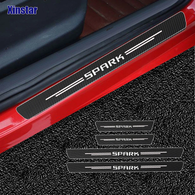

4pcs Carbon Fiber Car Door Sill Sticker For Chevrolet Spark Auto Accessories
