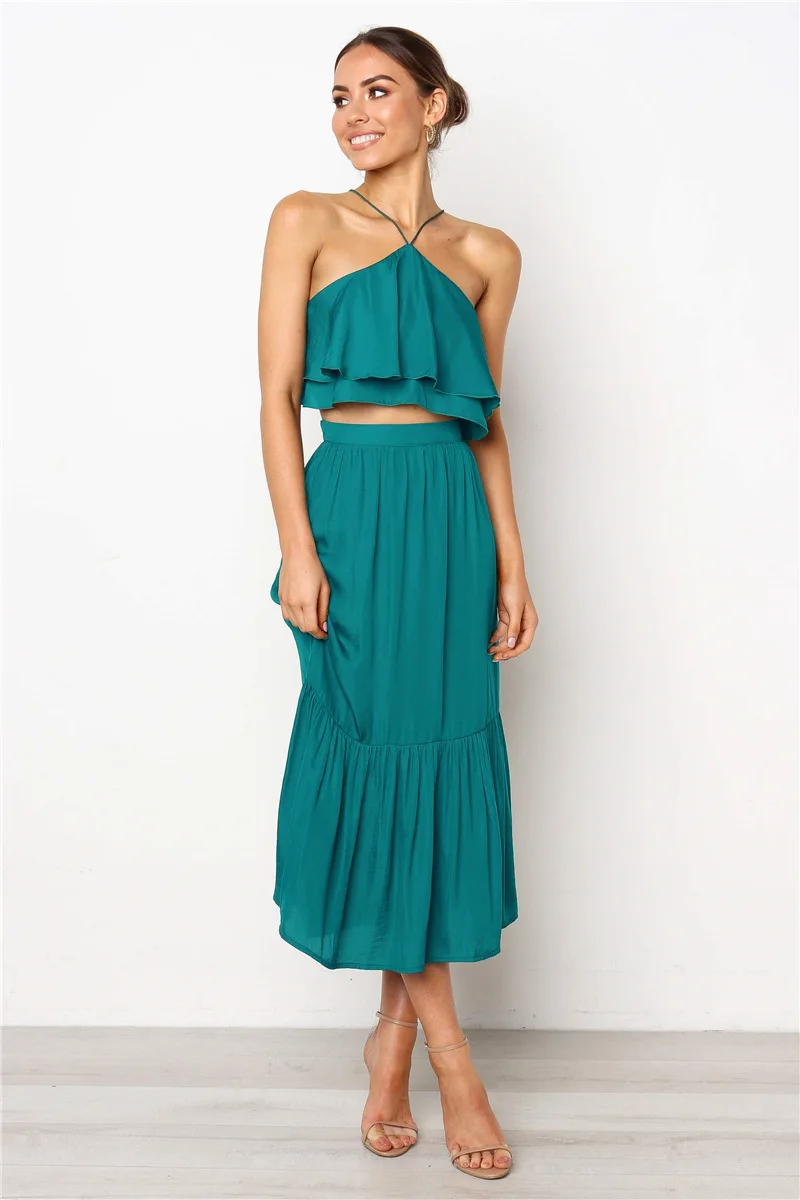 

Hot selling hot summer 2020 fashion corset with corset and open back women's two piece skirt ony101149