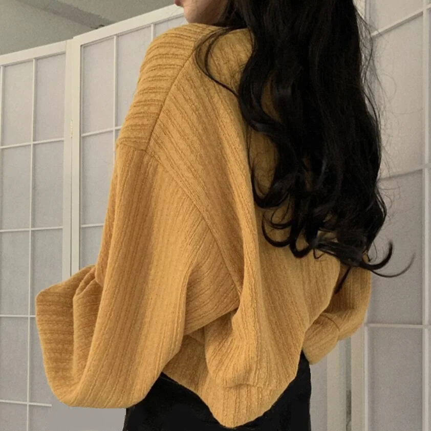 2020 Spring Fall Sweater Women Pullover Short Knit Jumper Long Lantern Sleeve V Neck Korean Ladies Female Casual JW9184 | Женская одежда