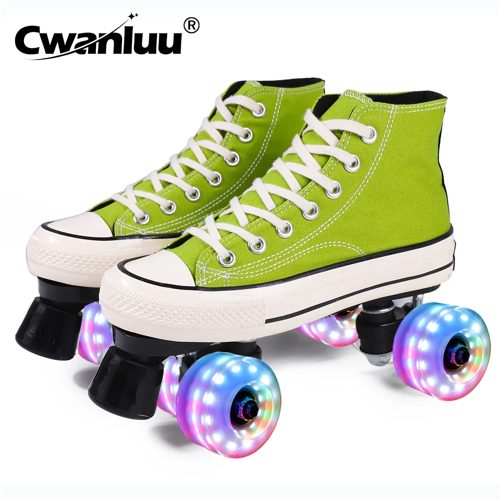 

Summer 12 Colors Canvas Girls Flashing Quad Roller Skates Woman Man Skating Shoes Sneakers 4-Wheels Outdoor Gym Sports Patines