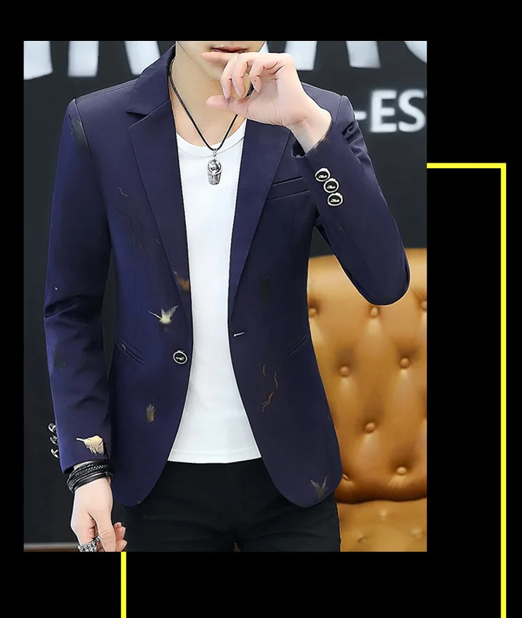 

2021 Youth Slim blazer Men Fashion Casual Spring Print suit jacket