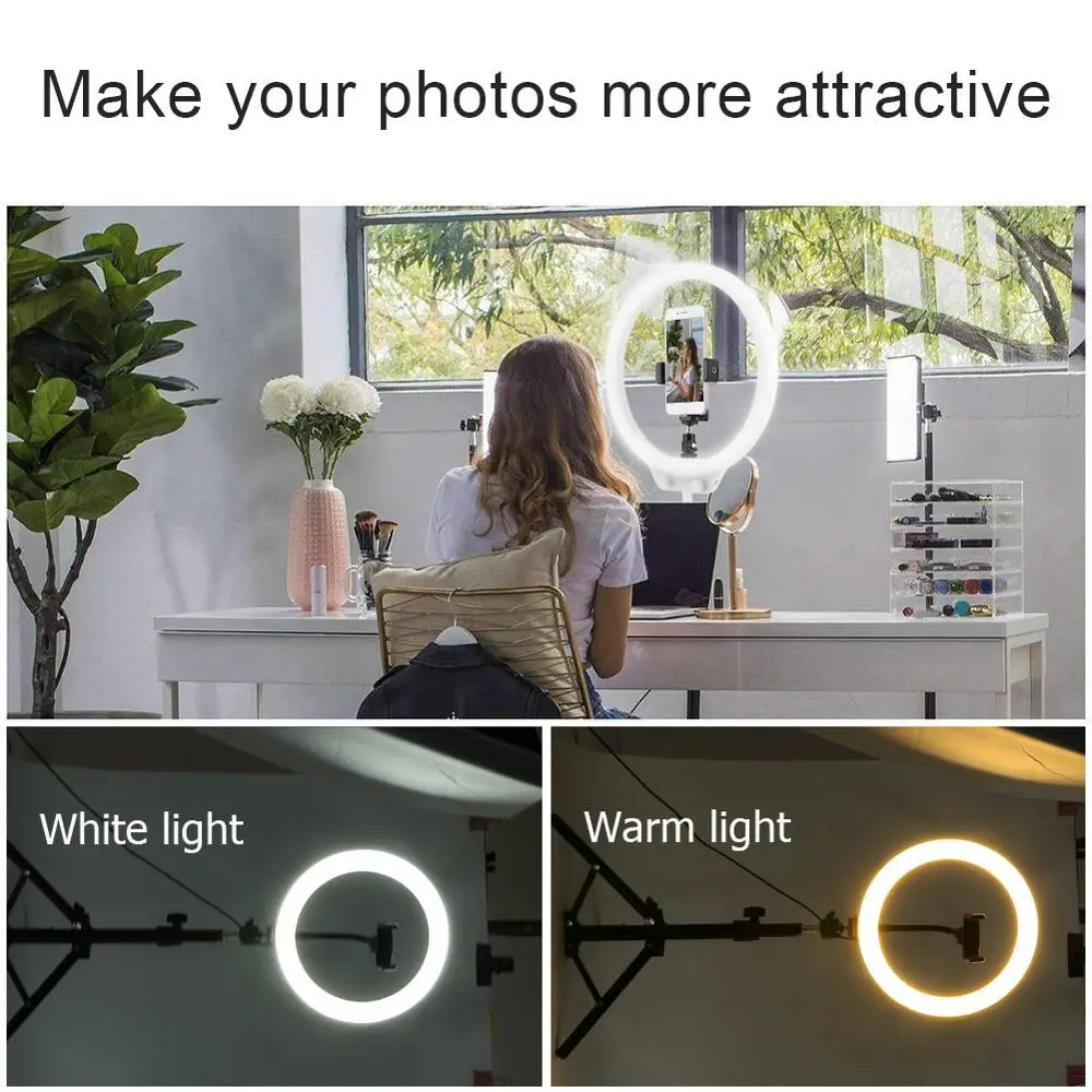 Светодиодный кольцевой светильник для селфи 10 дюймов с держателем телефона USB