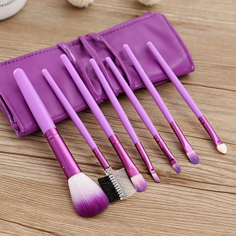 Высокое качество 7/1 шт набор кисточек для макияжа глаз с кожаный чехол сумка