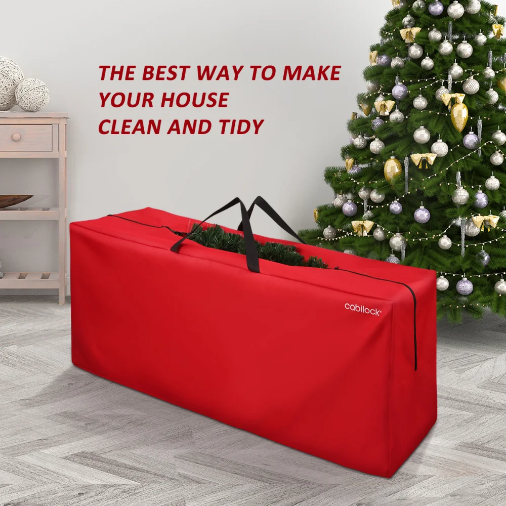 

Cabilock Oxford Cloth Christmas Storage Bag Heavy Duty Storage Container Holiday Tree Storage Bag with Wreath Storage Bag (Red)