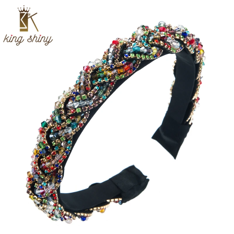 

King Shiny Luxury Baroque Full Color Rhinestone Headband Vintage Hand Made Twisted Crystal Hairband Girls Party Hair Accessories