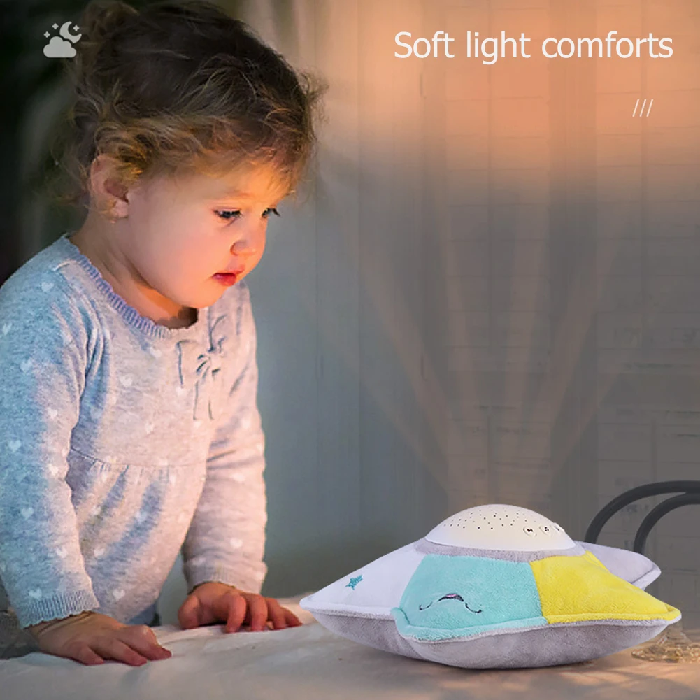 

Kids Soft Pentagram Soothing Plush Toys Musical LED Projector Night Lamp Plush Doll Toy for Kids Sleeping Comfort Toy for Kids