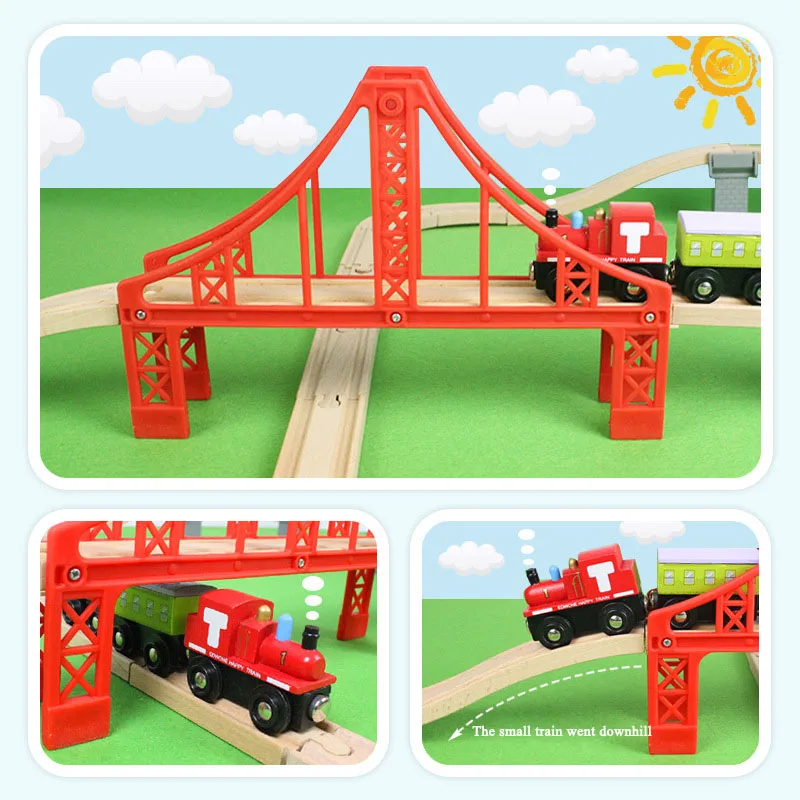 Full Set Wooden Train Track Railway Toy Accessories Red Big Size Rainbow Bridge Toys for Children | Игрушки и хобби