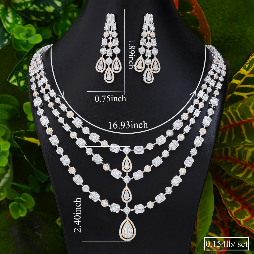 

SisCathy Luxury Princess High Quality Cubic Zirconia Pendant Long Necklace Earrings Jewelry Set Bridal Wedding Party Show