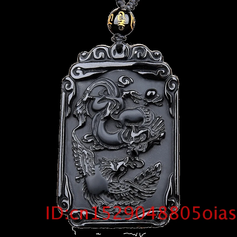 Натуральный черный обсидиан бусы ожерелье ручной работы дракон феникс нефрит