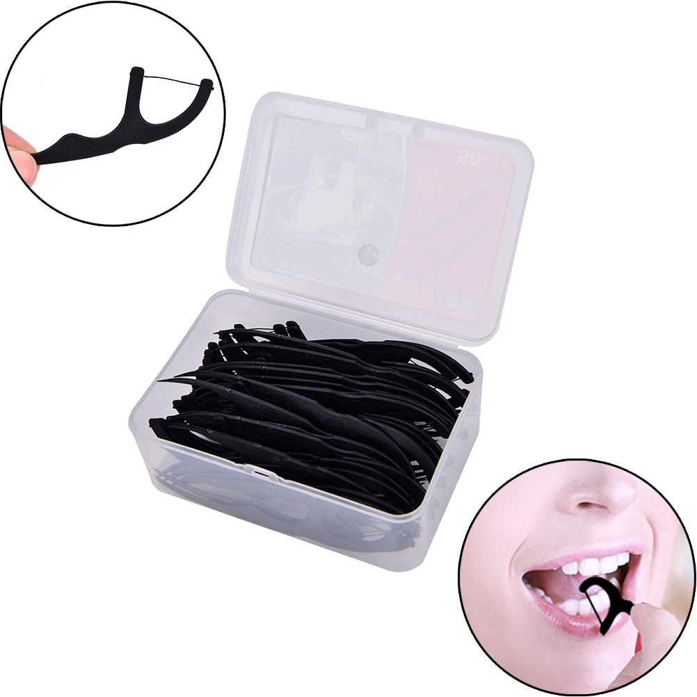 

50Pcs/box Bamboo Charcoal Dental Floss Teeth Stick Tooth Pick Interdental Brush Teeth Clean Dental Floss Stick Toothpick Flosser