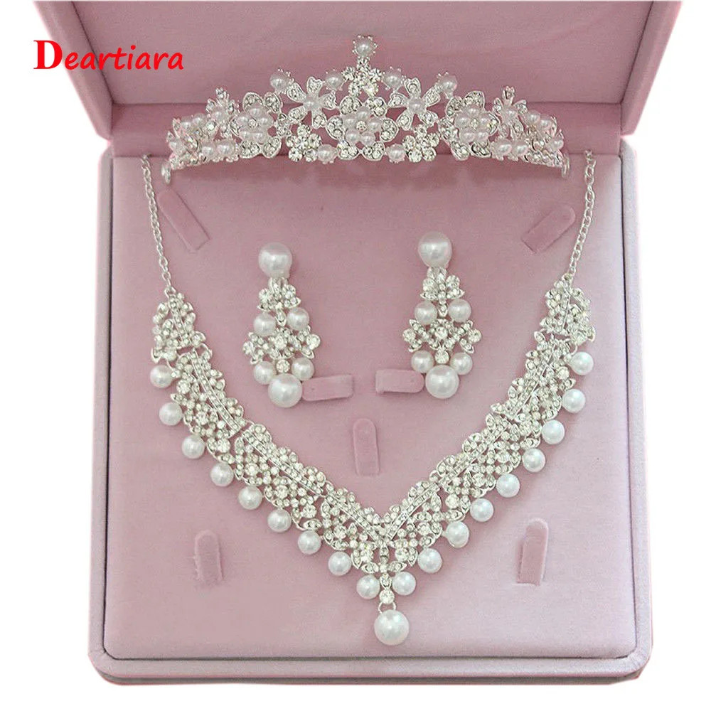 Жемчужные цветочные ювелирные наборы Свадебная Тиара ожерелье серьги комплект