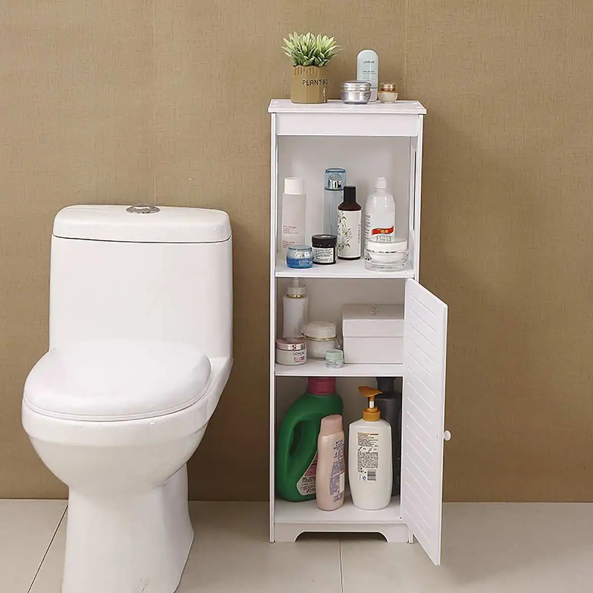 

Bathroom Toilet Cabinet 89x28x25CM Bathroom Standing Shelf Storage oilet Furniture Cabinet Rack Wood-Plastic Board Cupboard