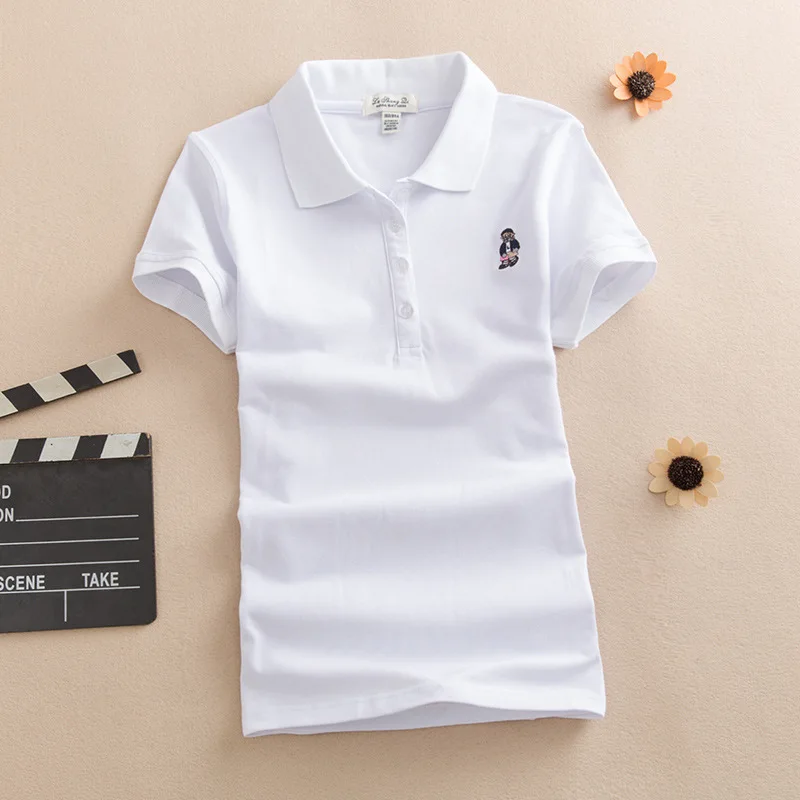 

New Women Girl Summer Shirt Tops Tees Turn Down Collar Short Sleeve Cotton Tees Female Tops Mujer embroidery animal shirt Tops