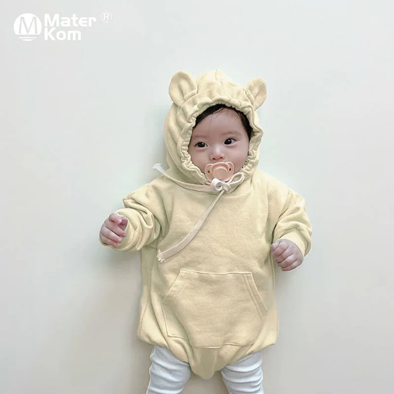 Осенне зимняя одежда для малышей Однотонный свитер с капюшоном длинным рукавом