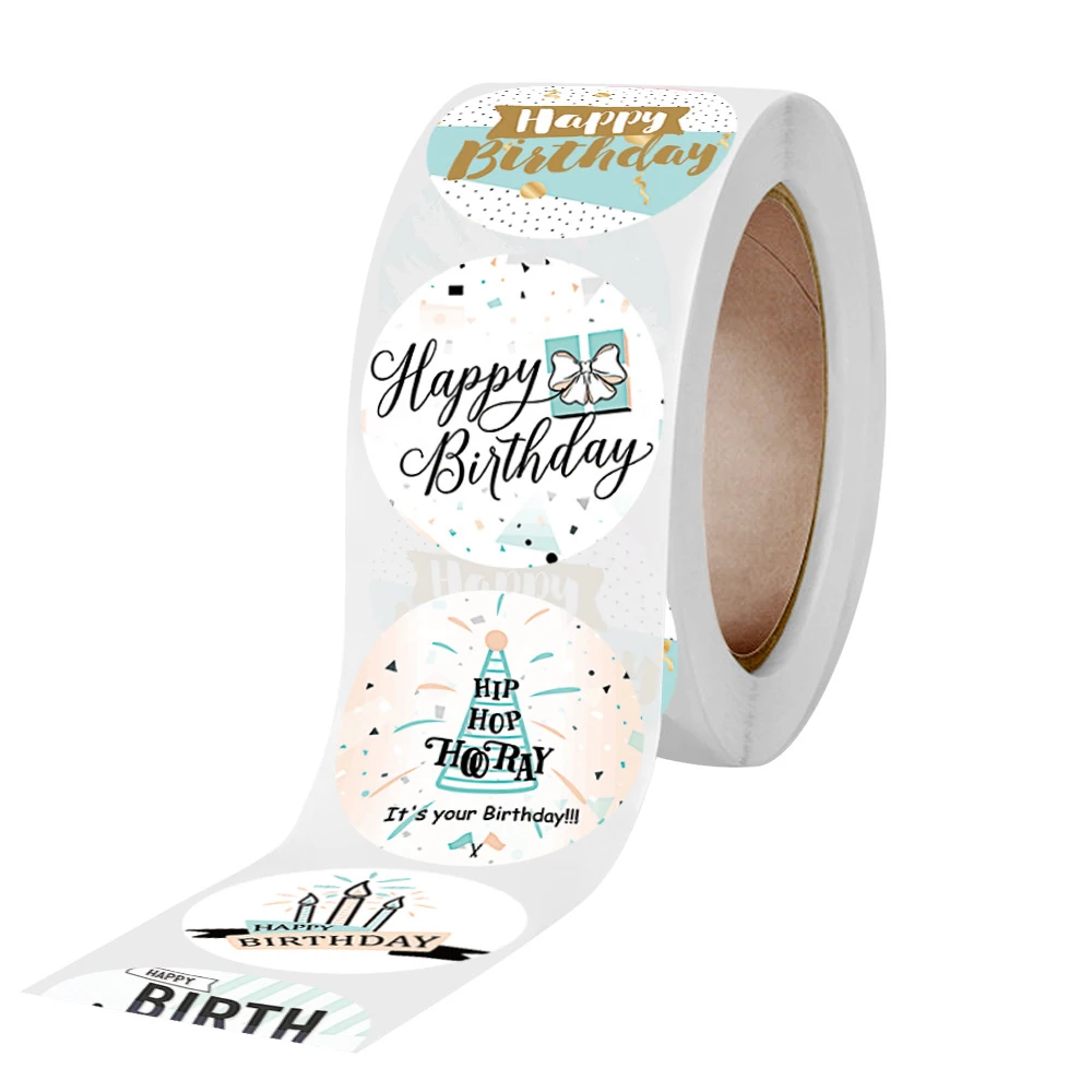 

Happy Birthday Stickers 500Pcs Celebrate Cartoon Pattern Self Adhesive Seal Stickers for Gift Party Envelope Decoration 1''Label