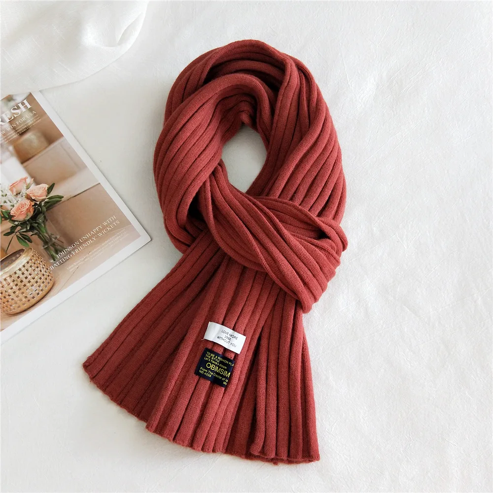 

Long Solid Wool Knitted Striped Scarf for Women Autumn and Winter Korean Thickened Warm designer scarves
