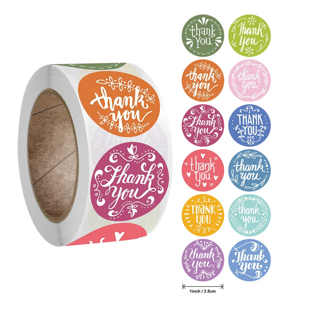 

Thank You Stickers Round Flower 500pcs/roll Holographic Business Supporting Labels Stickers, Gift Packaging Envelope Seal 1 Inch