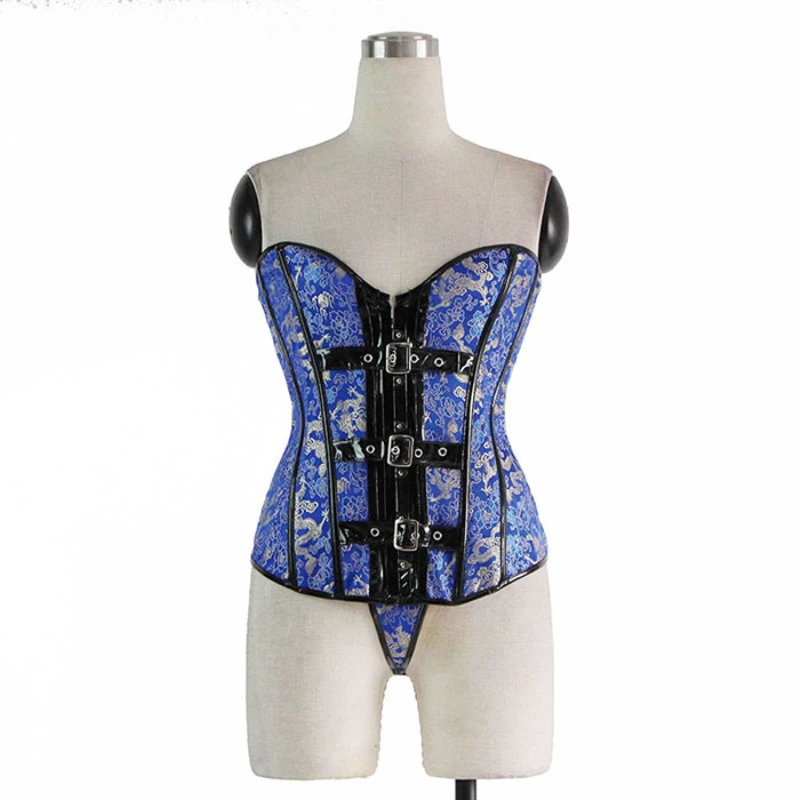 Сине-зеленый корсет из парчи с пряжкой для бурлеска одежда в готическом стиле