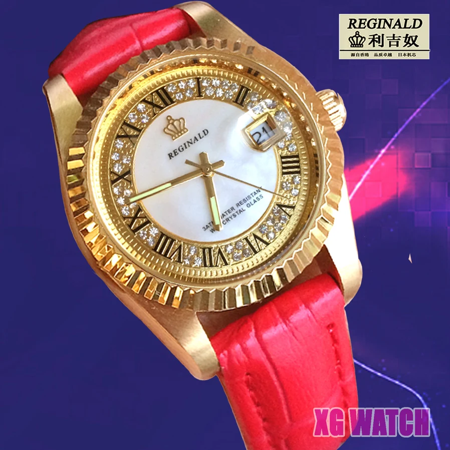 2020 zegarek drewniany damski Quartz Watch For Girls Luminous Fashion Gold 26mm Leather Strap Diamond Couple Watch Quartz Watch