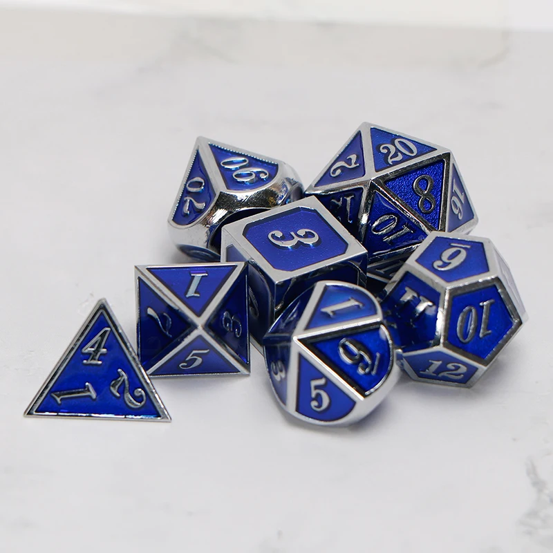 

Metal Dnd Dice Sets Dungeons And Dragon D&D MTG RPG Polyhedral Role Playing Blue Dice Gift 7PCS D20 D12 D10 D8 D6 D4