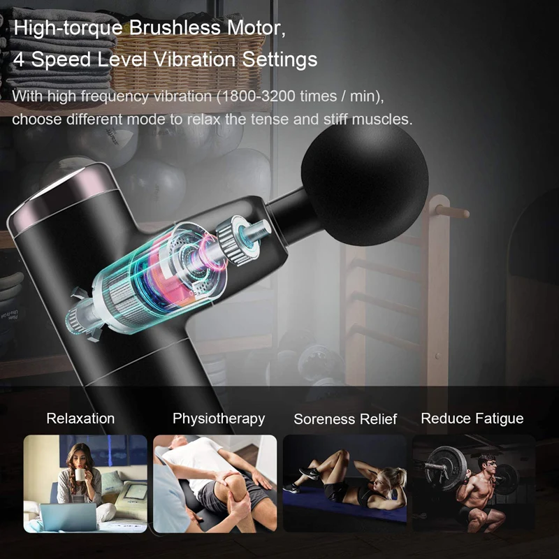 

Mini Muscle Massage Gun Body Massager Pain Therapy Body Deep Massage Relaxation Relief Fascia Gun 6 Gear 4 Heads Fashion