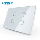 Настенный сенсорный светильник ель Livolo стандарта США, 4 клавиши, 1 канал, 110  250 В переменного тока, белая стеклянная панель с искусственным стеклом