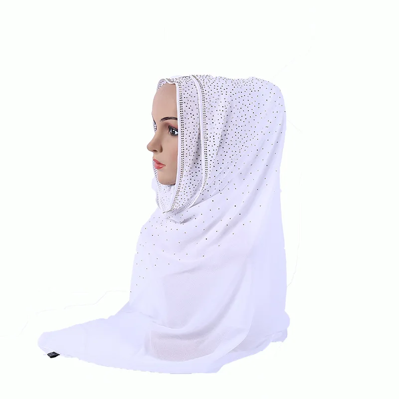 Мусульманский шифоновый шарф с блестками и бриллиантами длинный хиджаб