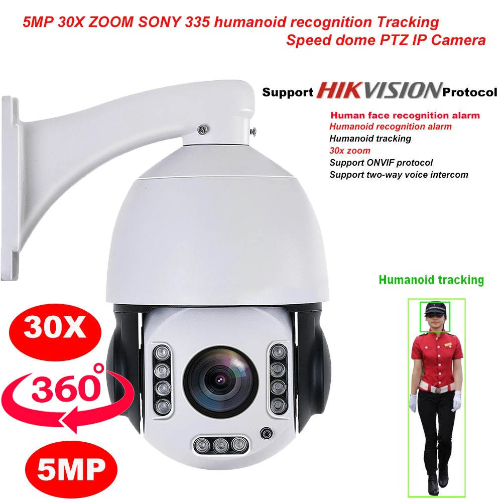 

CamHi 5MP Wireless 30X ZOOM Humanoid Auto Track IR PTZ Speed IP Camera Humanoid Recognition Build in MIC Speaker 128GB sd card