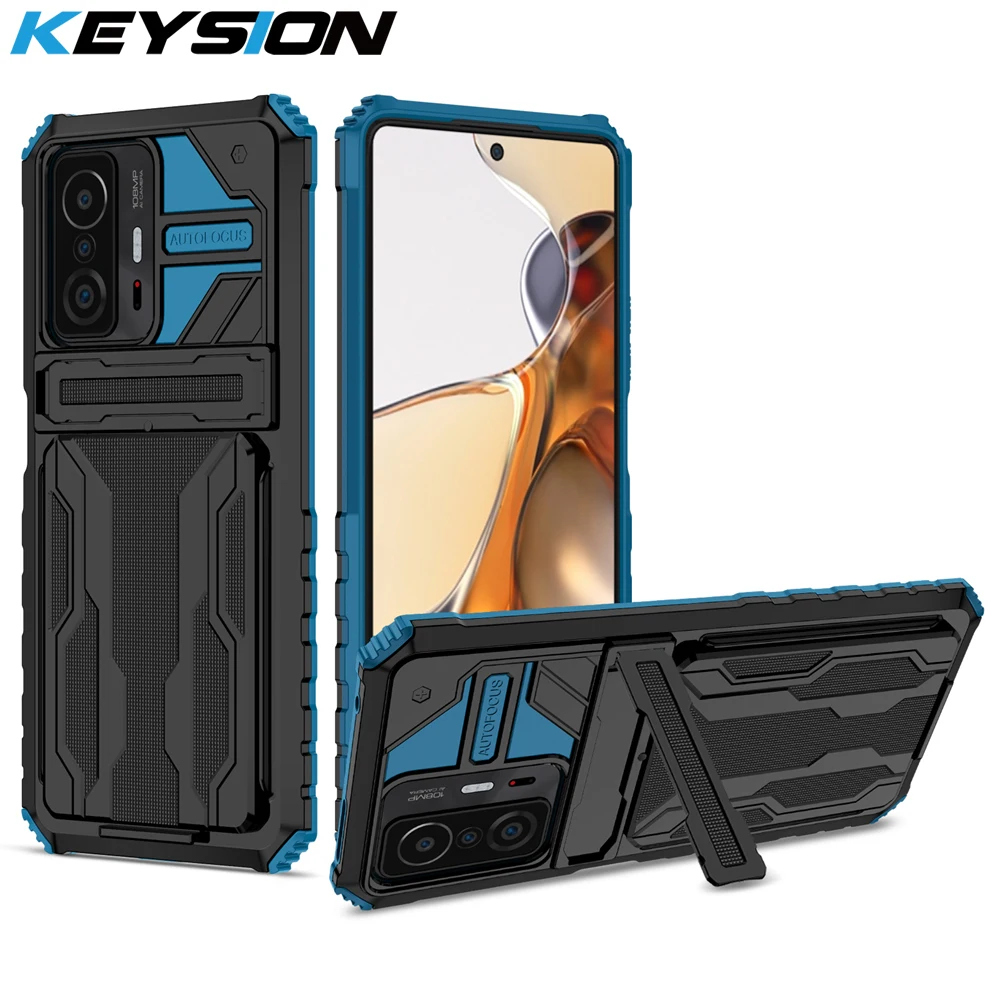 keysion shockproof armor case for xiaomi mi 11t 11t pro 5g 11 lite with card slot stand phone back cover for poco x3 nfc m3 pro free global shipping