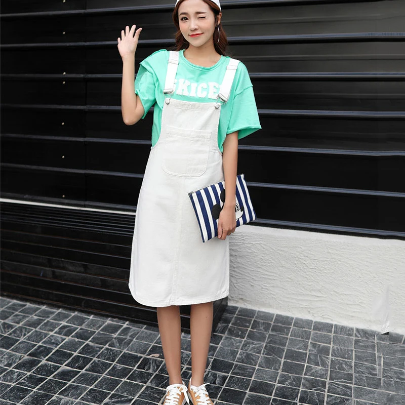 Женское джинсовое платье повседневное на бретелях большие размеры XL весна-лето