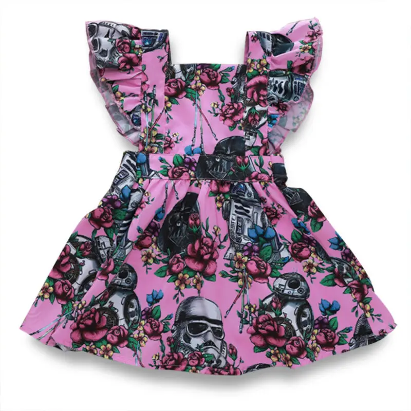 

2021 Newborn Kids Baby Girl Summer Toddler Sundress Star Wars Dress Ruffle Princess Dress 1-4T