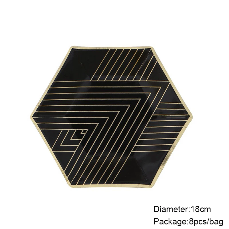 8 комплектов десертные тарелки из черного золота|Одноразовая посуда для