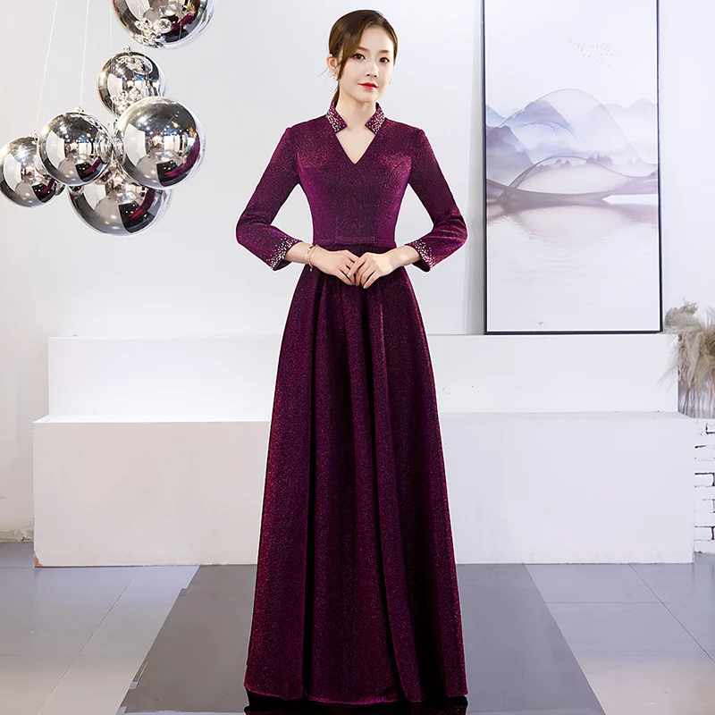 Женское вечернее платье до пола винтажное кружевное с длинным рукавом и