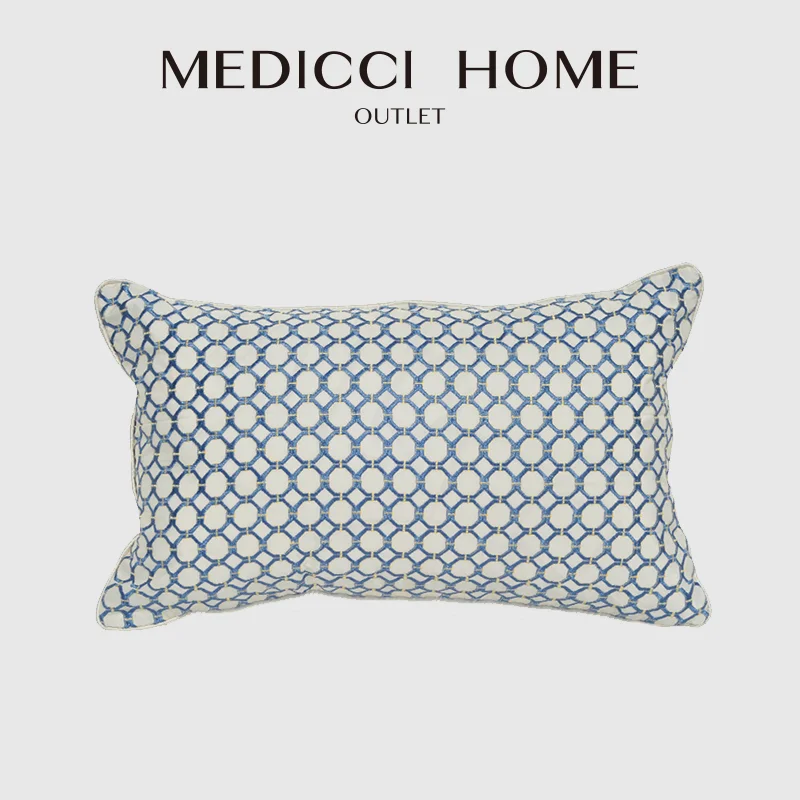 

Medicci Home Modern American Rectangular Cushion Cover Blue Honeycomb Geometry Embroidery Silk Lumbar Pillow Case 30x50cm Luxury