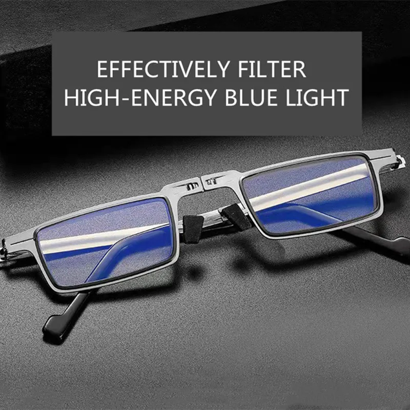 

New Anti Blue Light Proof Men's Reading Glasses Business Alloy Square Frame Foldable Presbyopia Glasses +1.0 1.5 2 2.5 3.0 3.5 4
