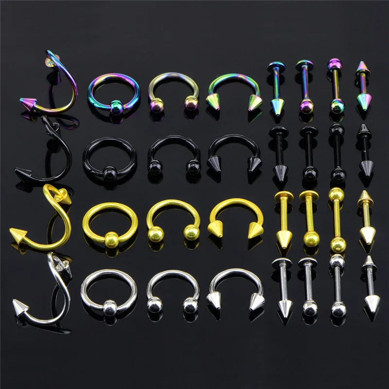 

16PCS/Set Fashion Piercing Set Eyebrow Bar Lip Nose Pircing Stainless Steel Ear Studs Stainless Steel Mixed Body Jewelry