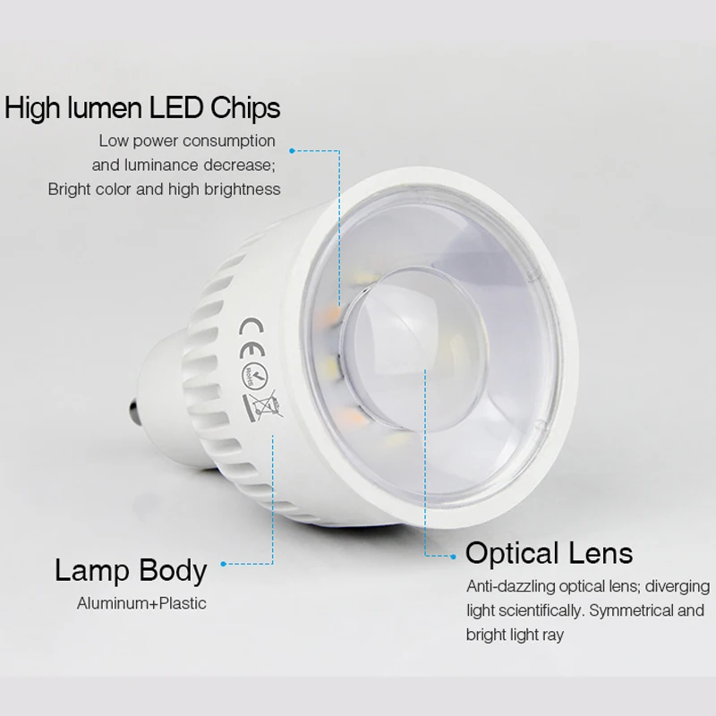 Новый 6W GU10 RGB + CCT Крытый умный Светодиодный прожектор AC100 ~ 240V Цветовая температура