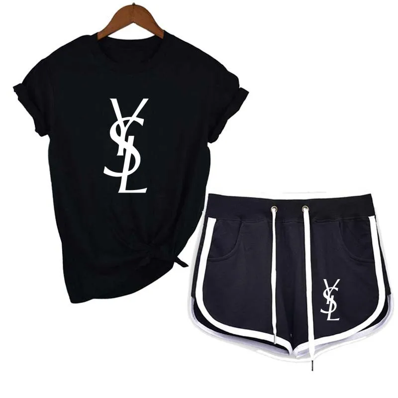 

2021 New Brand Two-piece Women's Sports Suit Summer Letter Printed T-shirt + Shorts Women's Suit Running Fitness Suit
