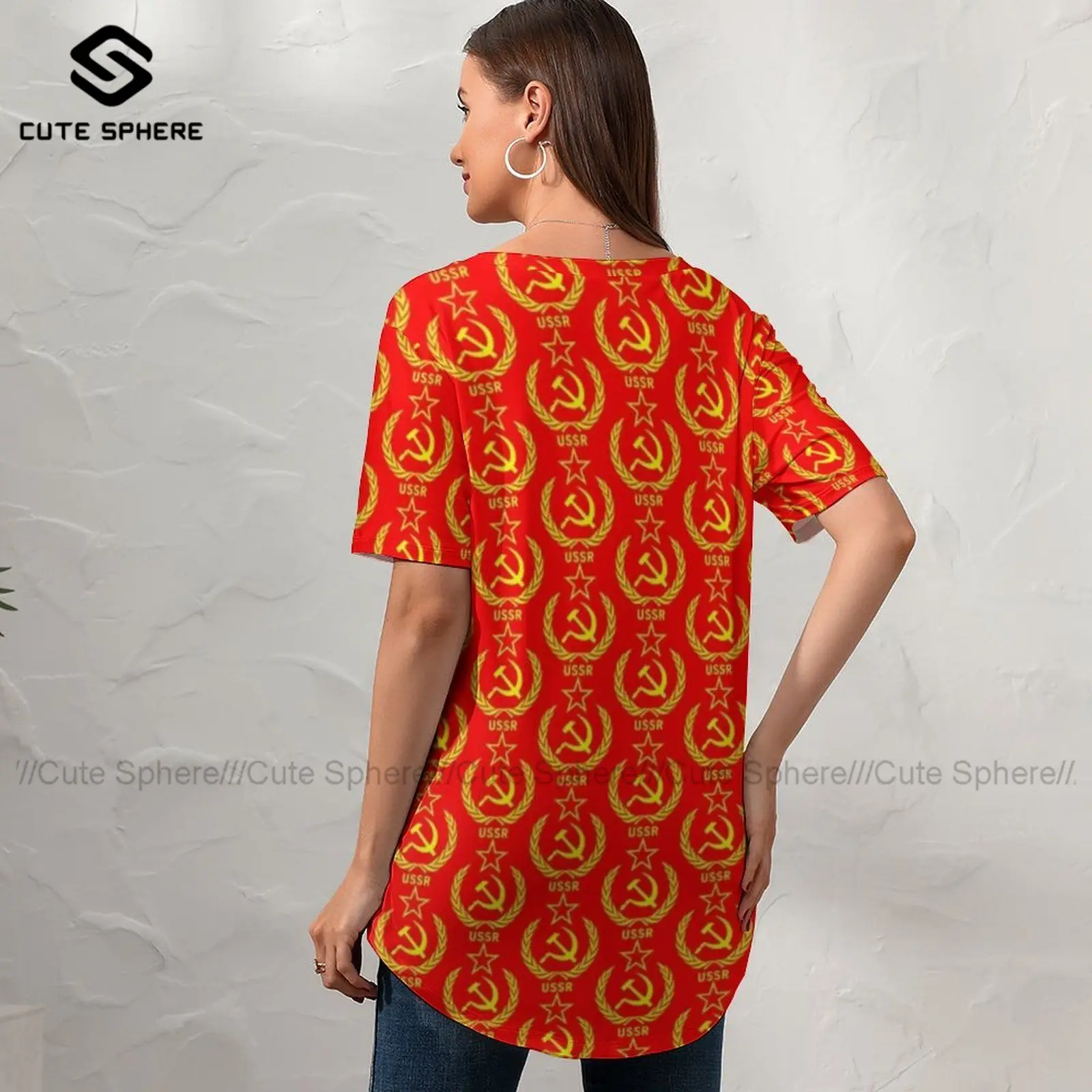 

Communist T-Shirt Woman Funny Summer T Shirt V Neck Print Short-Sleeve Tee Shirt Plus Size