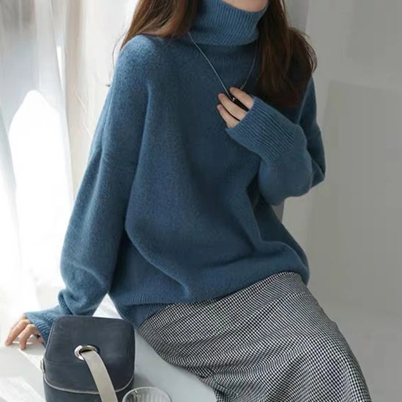 

Женский кашемировый свитер, Свободный теплый вязаный пуловер с высоким воротником, в Корейском стиле, зимний джемпер, 2021