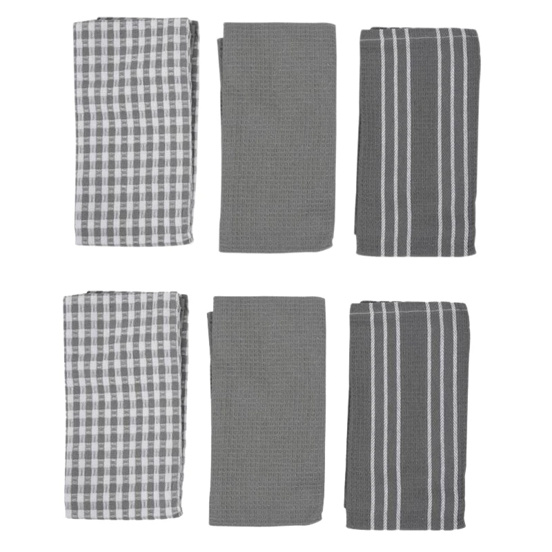 LBER 6Pcs 5x65cm Grey Kitchen Towels,The Best Tea Towels,Dish Cloth,Absorbent and Lint-Free,Machine Washable,18 X 25 Inch