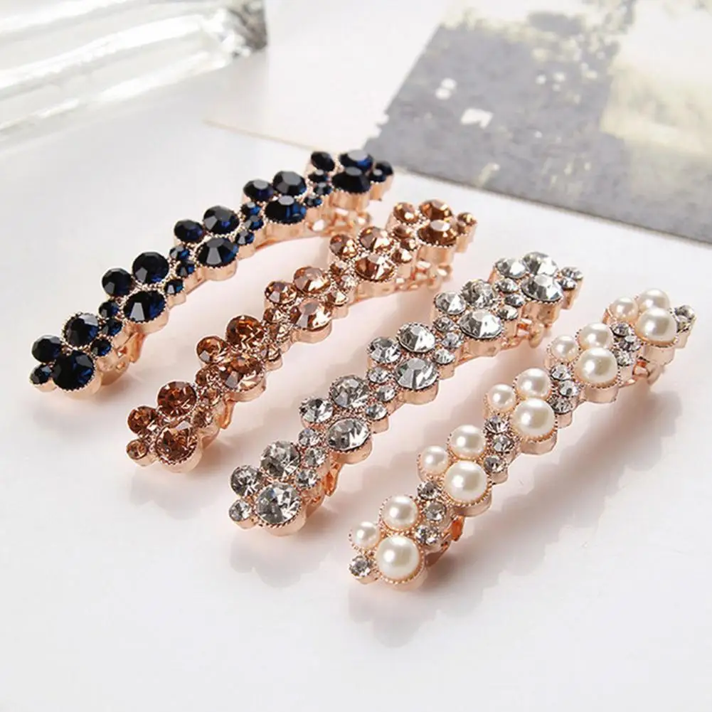 

Alloy Women Side Clip Chic Faux Pearl Faux Crystal Decor Hair Pin for Daily Life