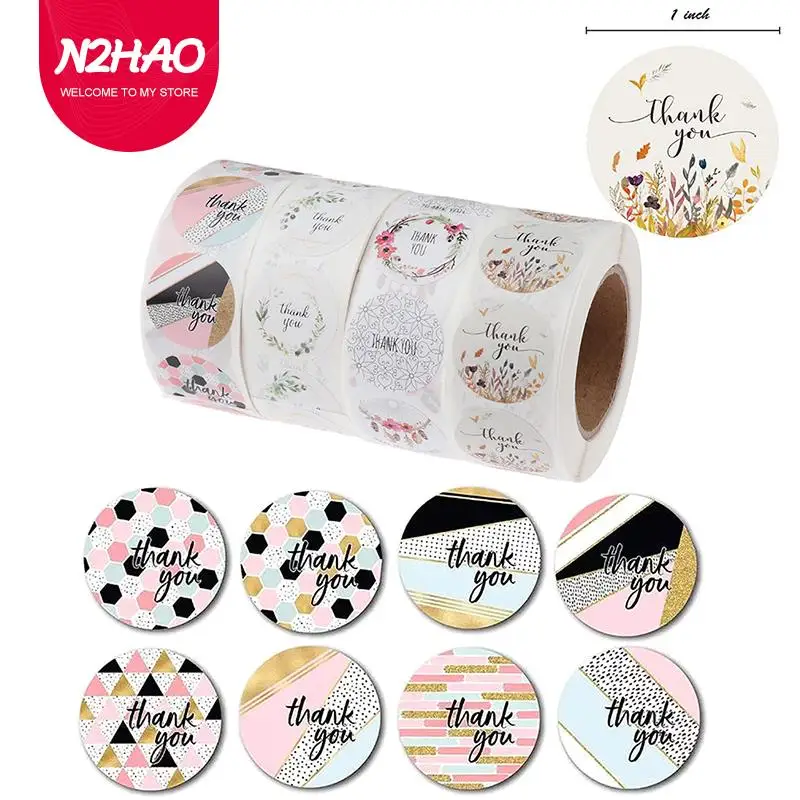 500Pcs/Roll Handmade Thank You Stickers Wedding Party Round Paper Labels Stickers