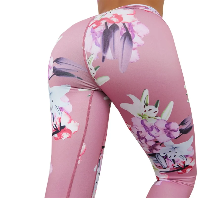 JFYYHZ Women‘s Yoga Set Fitness Floral Tracksuit Sexy Gym Wear Cross Strip Top Leggings Running Clothing Sportswear Sport |