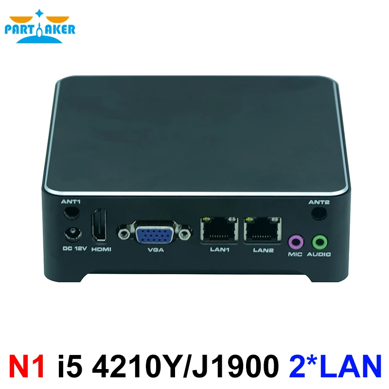 Мини-компьютер без вентилятора Partaker N1, Windows 10, Intel J1900 N2805 i5 4210Y Nano Nuc, двойной Lan, HDMI, VGA, VESA