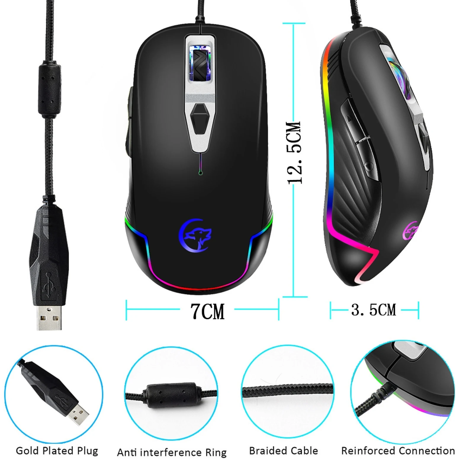 

YWYT G818 Luminous RGB Light 3200DPI Wired Optical Gaming Mouse Computer Supply