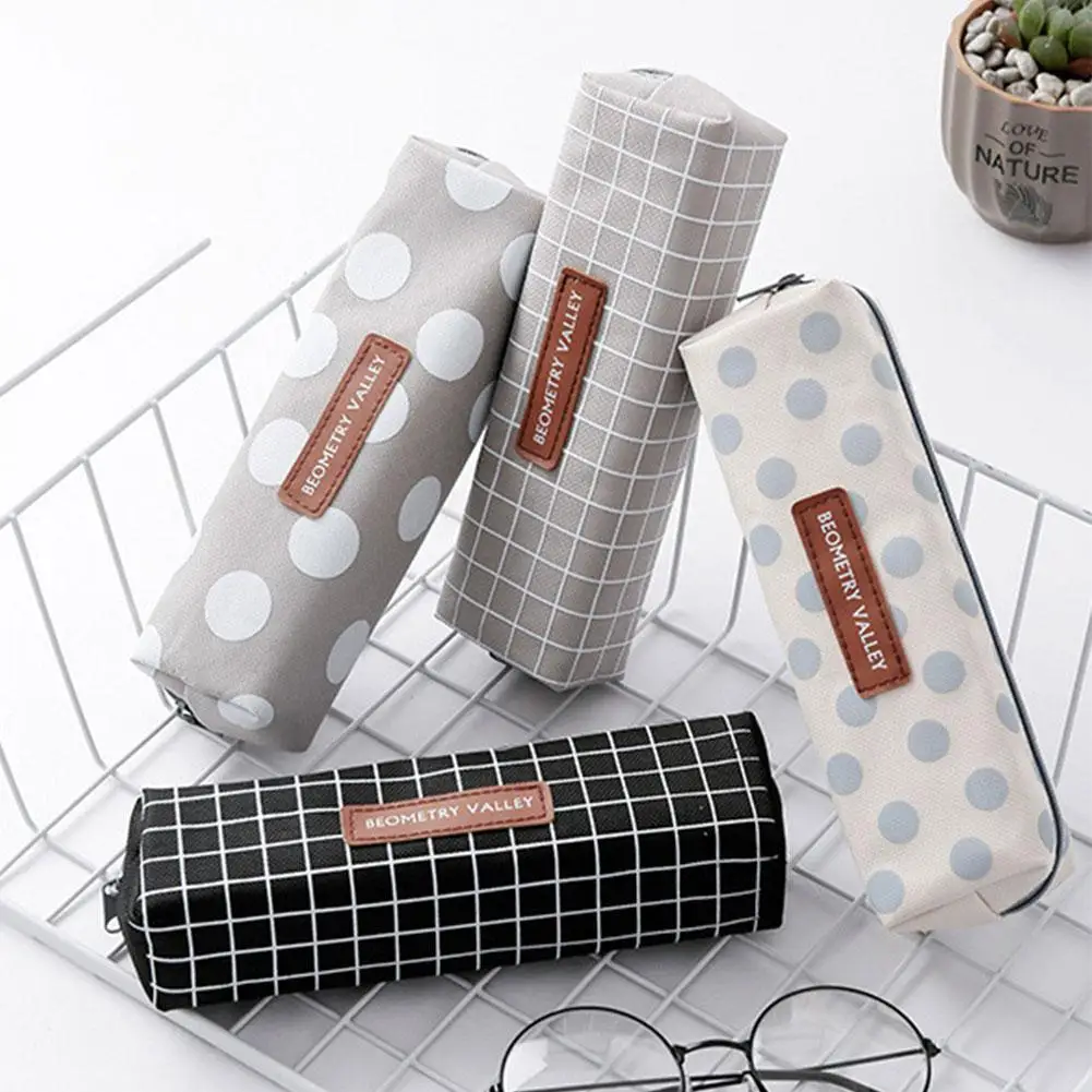 

Cute Canvas Pencil Case Small Fresh Plaid Large Capacity Square Storage Pencil Bag Student School Office Kawaii Korea Stationery