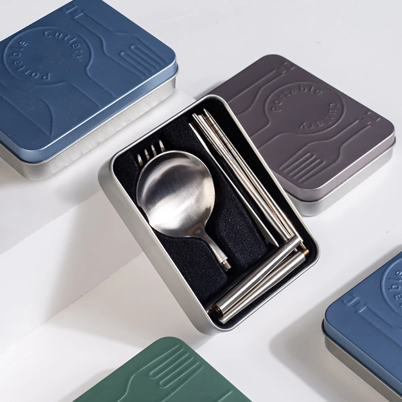 

3 Pcs/Set Portable Reusable Travel Cutlery Set Stainless Steel Flatware with Storage Case Eco-Friendly Spoon Fork Knife