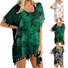 Женский купальник, платье с отделкой, кафтан, шифоновый купальник с кисточками, Пляжное платье, свободное бикини, накидка, топы, купальный костюм, пикантное парео